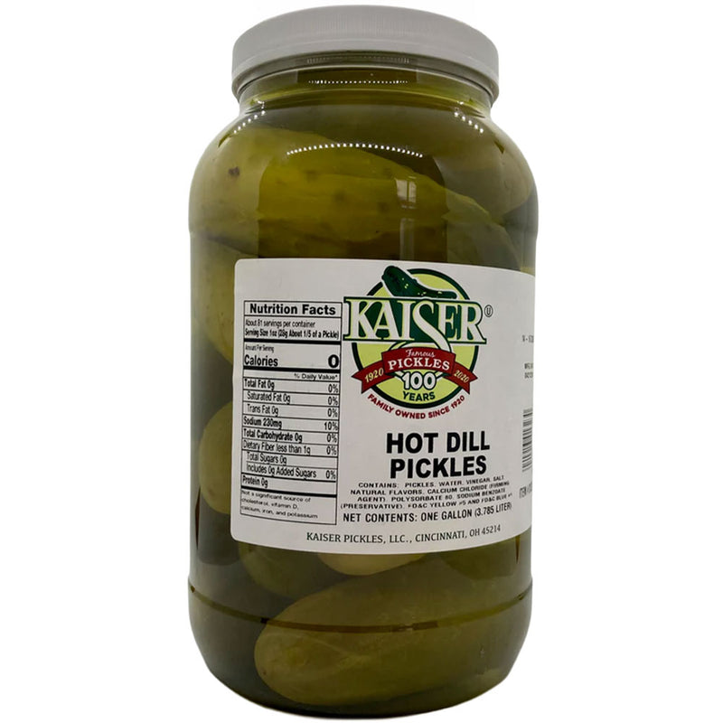 Kaiser Jumbo Hot Dill Pickles 7 to 9 Count Gallon Jar