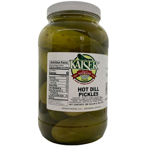 Kaiser Jumbo Hot Dill Pickles 7 to 9 Count Gallon Jar