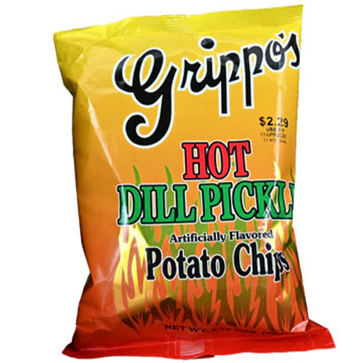 Grippo's Hot Dill Potato Chips 2.75oz Bags 24ct